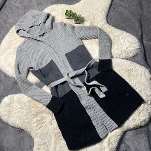 EMU Australia Wool Sweater Open Cardigan Long Color Block Black Gray Size Medium